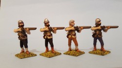militia arquebusiers standing firing packs