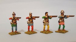 spanish arquebusier standing firing packs